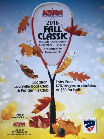 This year's 2016 Fall Classic Squash Tournament poster was donated by Mr. William "Bill" Hinkebein, avid squash player and owner of American Beverage Marketers.