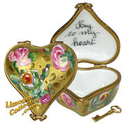 Gold Heart with Key To My Heart Limoges Box. Heart Limoges boxes that will make her swoon, available at LimogesCollector.com