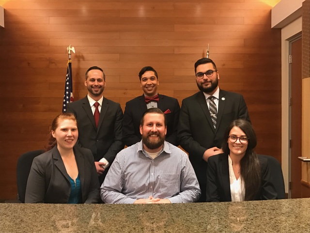 Top row, left to right: Travis Strachota (3L), Jason Garchie (3L), Andrei-Vladimir Dumitrescu (3L).  Bottom row, left to right: Kelsey Kuberka (3L), Prof. Jesse Allen, Kally Mullett (3L)