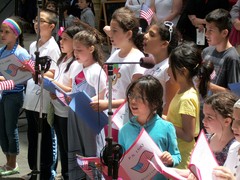 School children sing songs of Old Glory at the 2011 Flag Day Parade ceremonies before historic Fraunces Tavern.