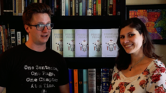 Marketing Director Thomas A. Fowler (left), and Publishing Director Melissa Koons talking about how visits to the porcelain throne are the perfect time to squeeze in some writing.