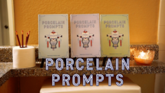 Three of the five volumes in "Porcelain Prompts," as seen in Spine Press + Posts on YouTube and their Facebook page.