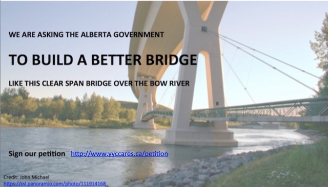 We are asking the Alberta Government to Build a Better Bridge over the Elbow River Valley like this clear span bridge on Stoney Trail over the Bow River