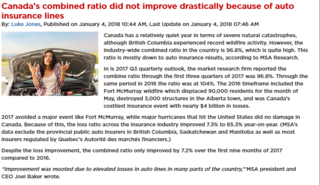 Auto insurance lines inhibit drastic improvement in Canada's combined ratio