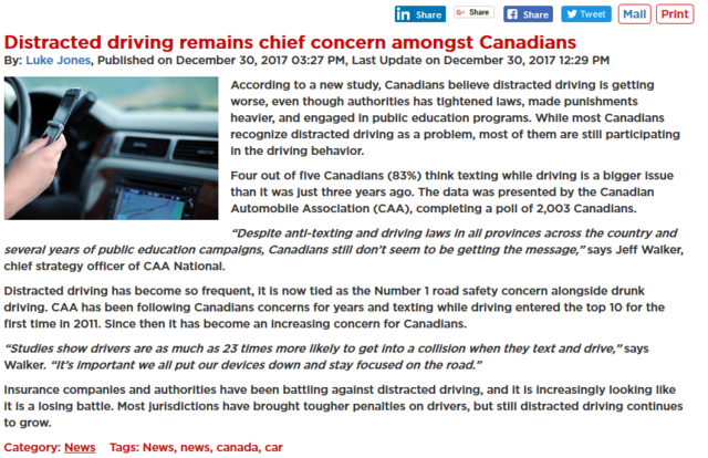 Shop Insurance Canada says; according to a new study, Canadians believe distracted driving is getting worse, even though authorities has tightened laws, made punishments heavier...