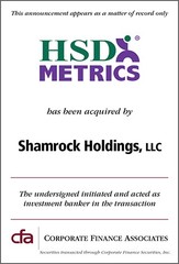 Corporate Finance Associates Advises HSD Metrics in Its Acquisition by Shamrock Holdings, LLC