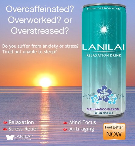 LANILAI Relaxation Drink. A tasty calm drink made with 100% natural herbal ingredients to help ease sleep debt, insomnia, restlessness, and stress.