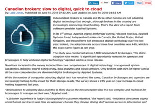 Applied Systems: Canadian brokers slow to embracing digital technology.