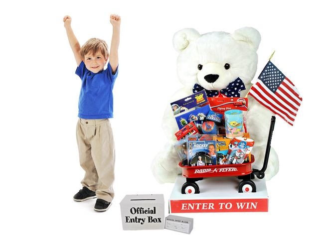 Bernie The Bear Promotion is one of several summer retail traffic promotions that can be used as sweepstakes or for a drawing for almost any business. Includes Bear, toys, entry box and entry blanks.