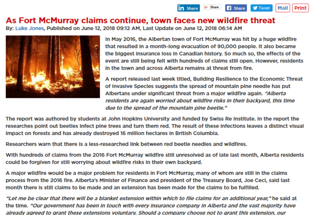 Alberta town faces new wildfire threat as Forth McMurray claims persist.