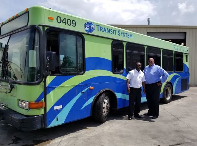 (L) Lamar Howard, First Transit safety supervisor, Michael Chinn, First Transit general manager 