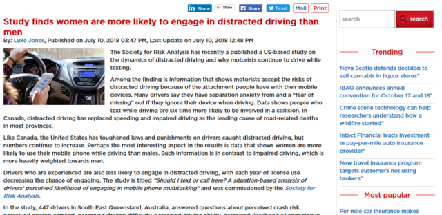 motorists accept the risks of distracted driving because of the attachment people have with their mobile devices. 