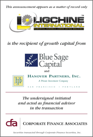 CFA advises Ligchine International, Inc. in the recent investment of growth capital by Blue Sage Capital and Hanover Partners