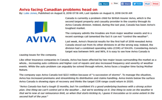 Aviva Now Ready to Face Canadian Problems Head On