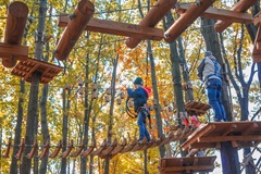 The Adventure Park is more than just zip lines -- the experience includes crossing tree-to-tree challenge bridges. Trails for introductory through advanced levels.