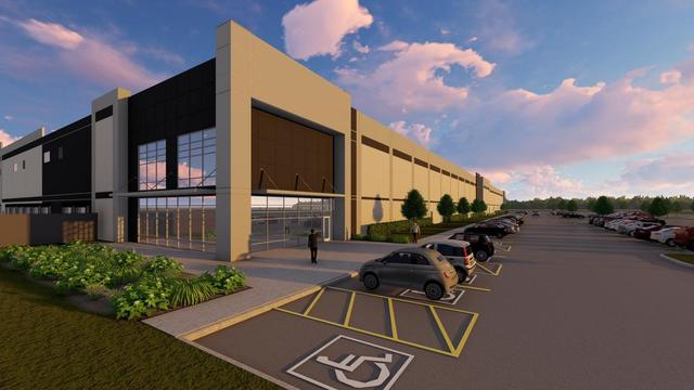 Rendering of the upcoming distribution center for Ollie's Bargain Outlet in Lancaster, Texas
