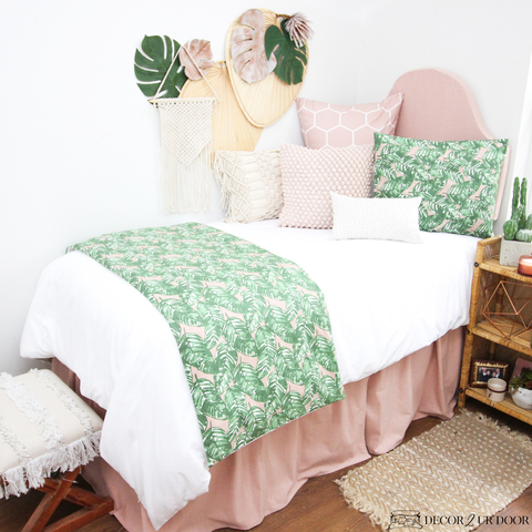 Blush Pink and Green Leaf Dorm Bedding Set by Decor 2 Ur Door