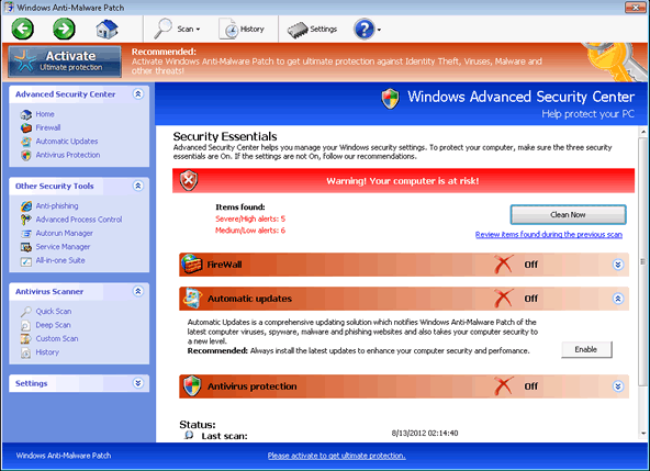 Windows Anti-Malware Patch is a fake anti-malware program that will not fix your computer issues.