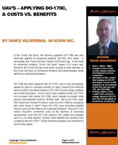 AFuzion's new DO-178C & UAV Costs/Benefits Paper - 12 Pages.