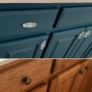 Before and after of cabinets painted with Heirloom Traditions' All-In-One Paint