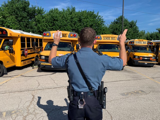 The Kansas Highway Patrol inspects school buses before the beginning of every new school year.