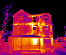 Thermal image showing missing insulation (can be used with home energy audit / assessment)
