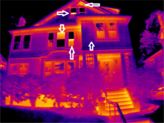 Thermal image showing open storm windows (can be used with home energy audit / assessment)