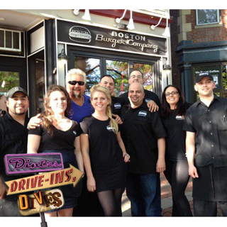 Guy Fieri of the Food Network's  "Diners, Drive-Ins and Dives" with Boston Burger Company staff