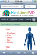 The KidsWorld Interactive Symptom Checker navigates naturally by touching the problem area.