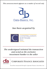 Corporate Finance Associates Advises Field Service and Construction Management Solutions Provider Data Basics in its Acq…