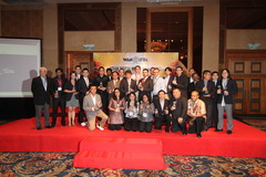 A group photo of the winners of the WAN-IFRA Asian Digital Media Awards 2012, including Al Bayan's infographics director Luis Chumpitaz and marketing manager Ibrahim Al Rais.