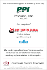 Corporate Finance Associates Worldwide Advises Precision Pully & Idler's Acquisition of Continental Global Mate…